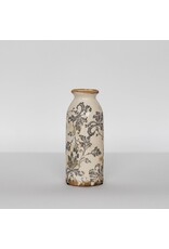 Tall Ceramic Vase with Dark Floral Pattern