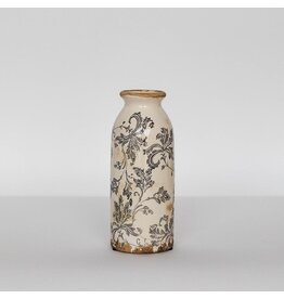 Tall Ceramic Vase with Dark Floral Pattern