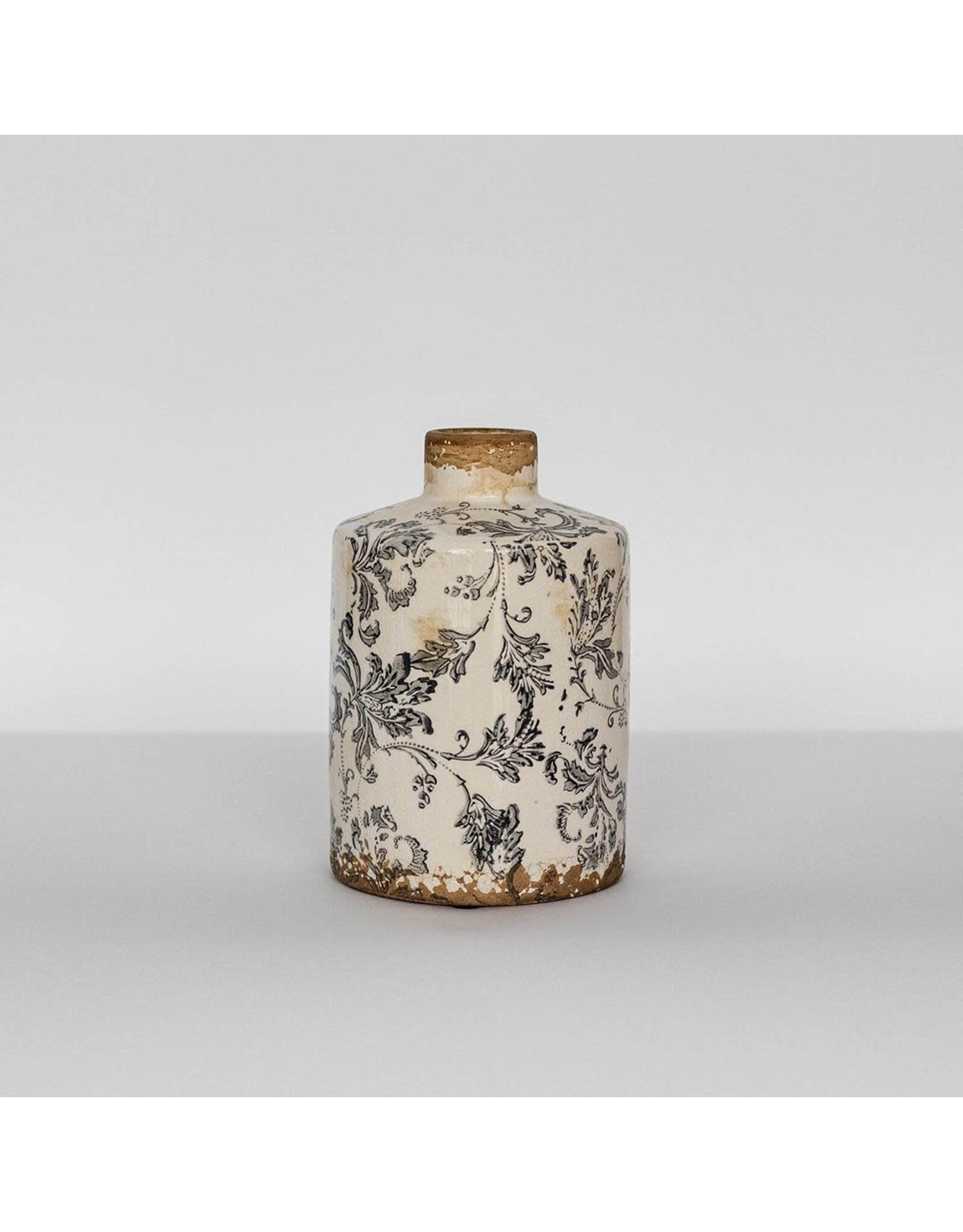 Ceramic Vase with Dark Floral Pattern