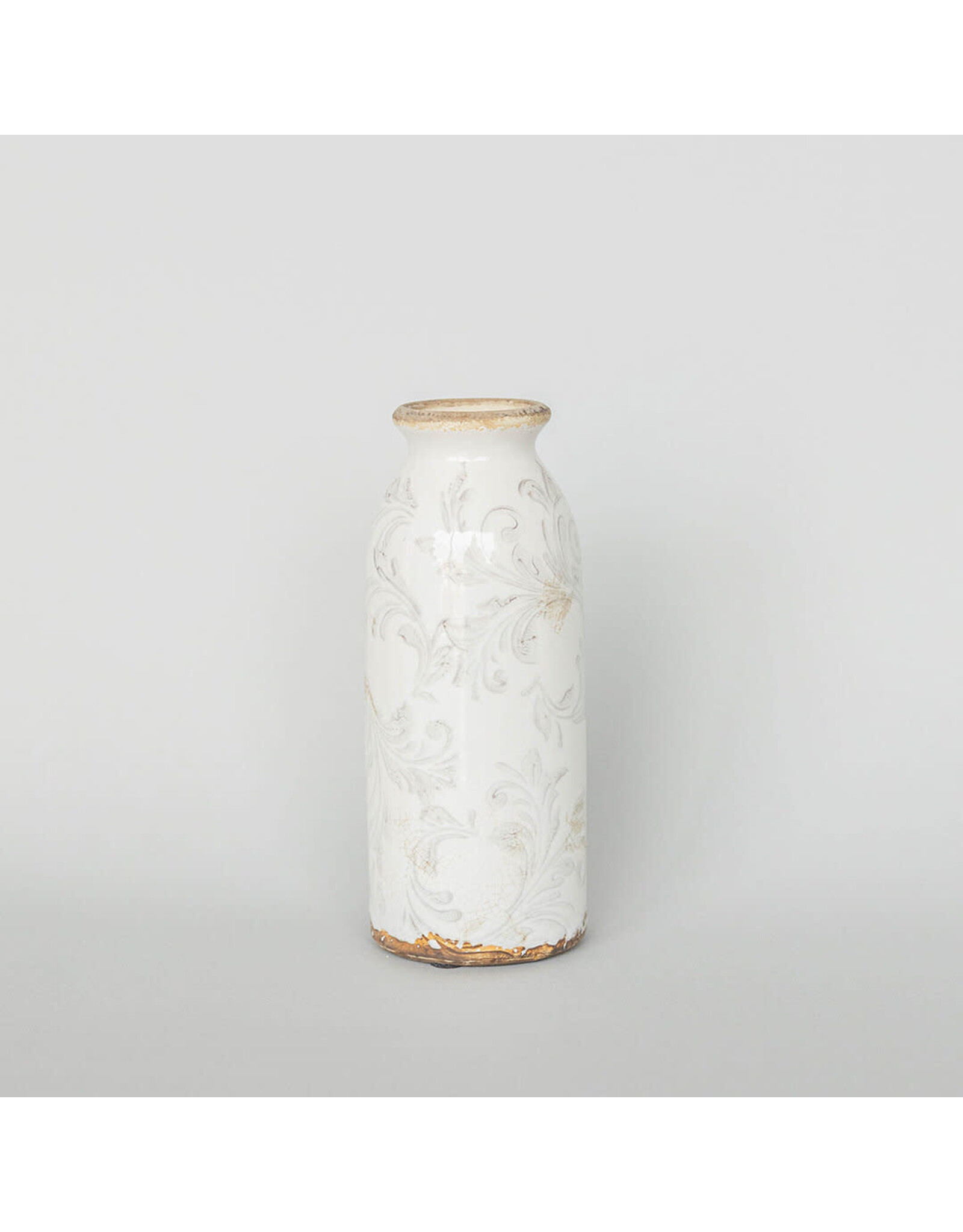 Tall Ceramic Vase with Light Floral Pattern