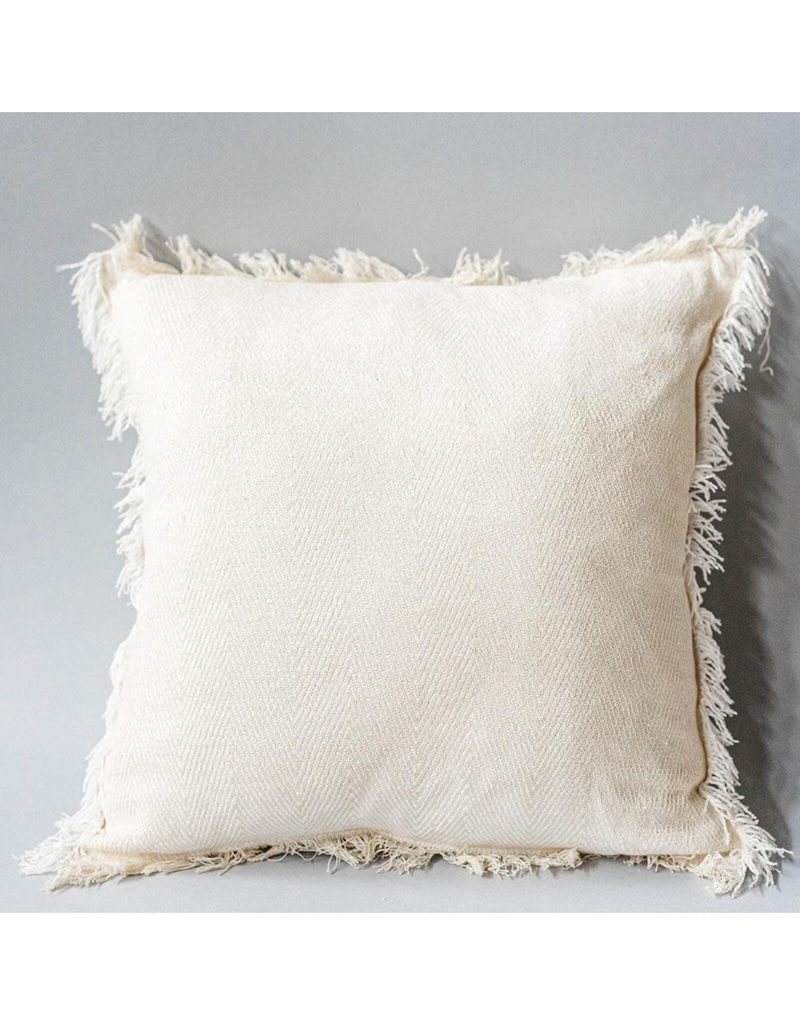 Cushion with Frayed Edges - Cream