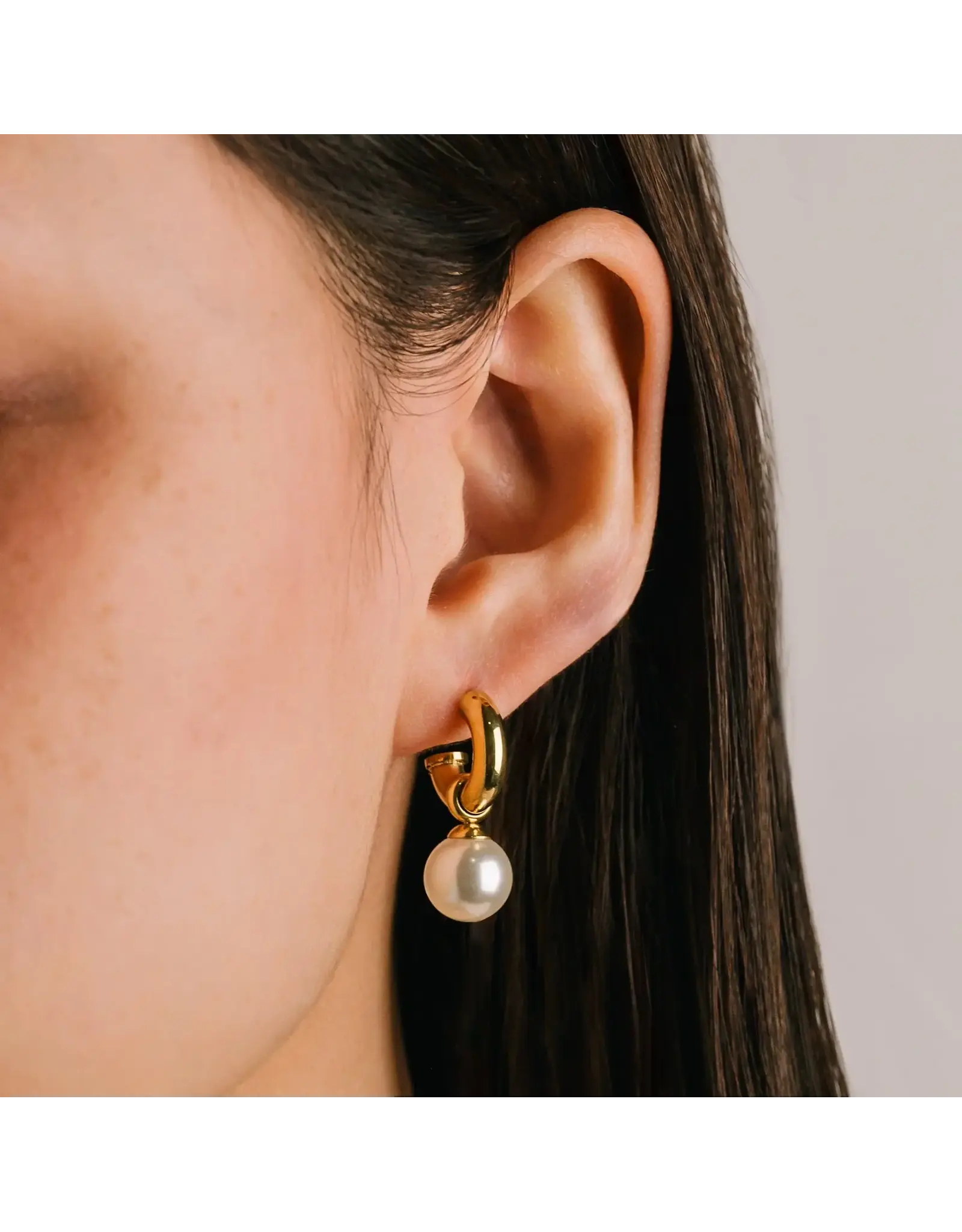Solstice Pearl Drop Hoops - Gold