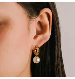 Solstice Pearl Drop Hoops - Gold