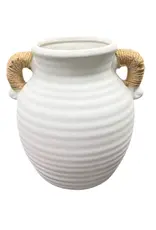 Jenere Round Ceramic Vase with Brown Handles