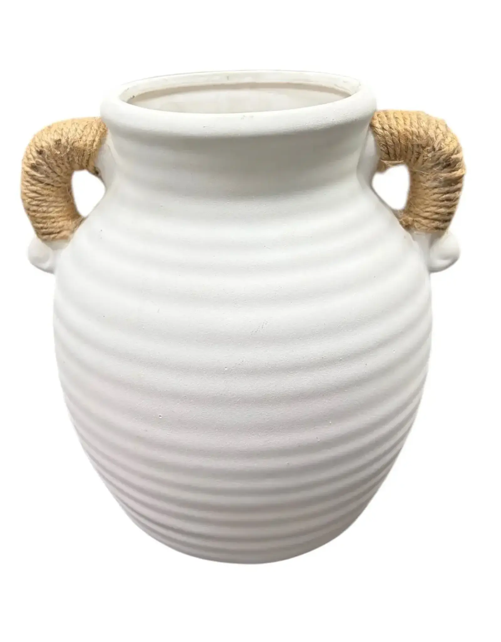 Jenere Round Ceramic Vase with Brown Handles