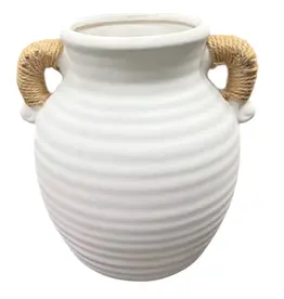 Jenere Round Ceramic Vase with Brown Handles