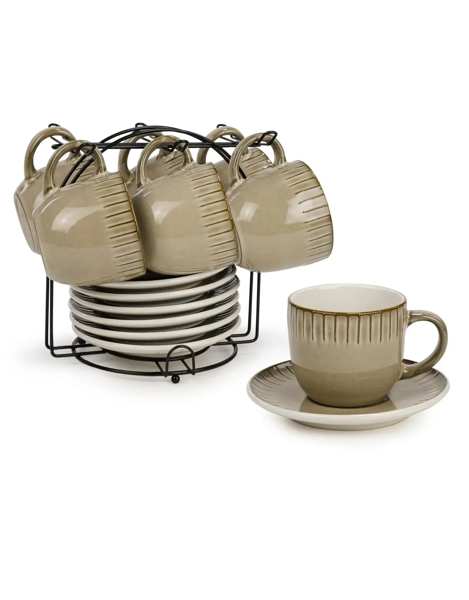 Jenere Beige Mug & Saucer Rack, set of 6