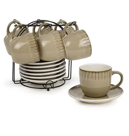 Jenere Beige Mug & Saucer Rack, set of 6