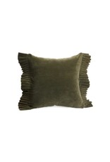 Dark Olive Velvet Cushion With Fringe