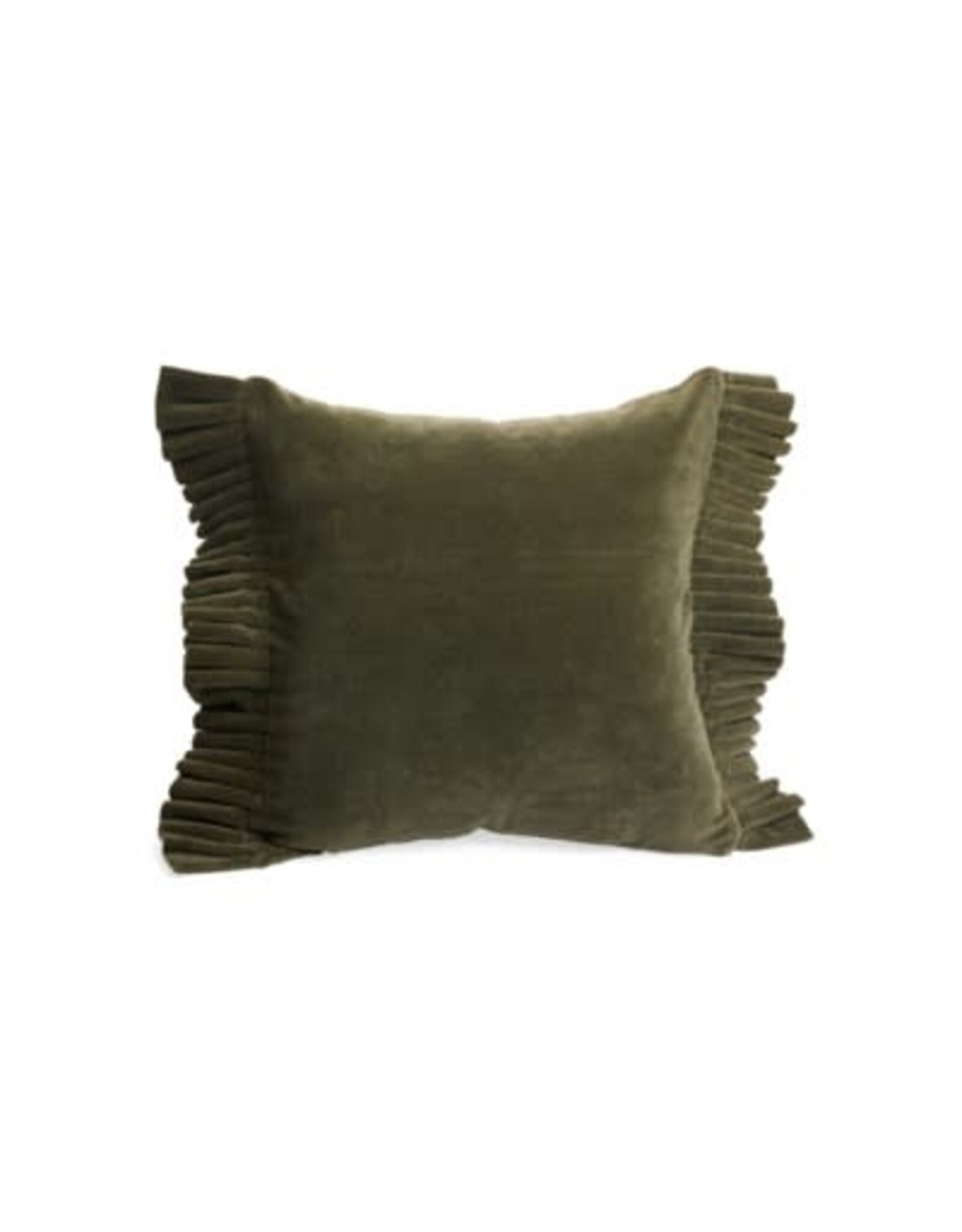 Dark Olive Velvet Cushion With Fringe