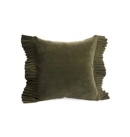 Dark Olive Velvet Cushion With Fringe