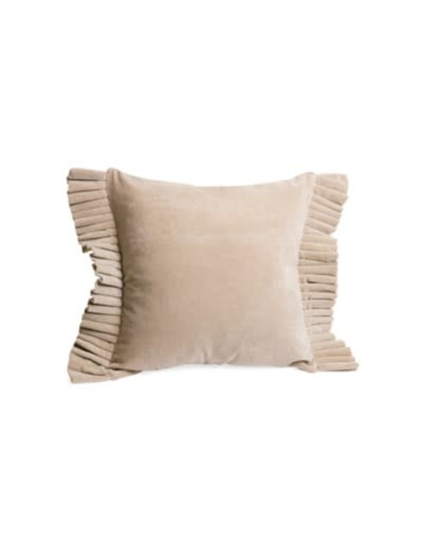 Beige Velvet Cushion With Fringe