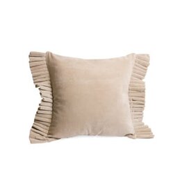 Beige Velvet Pillow With Fringe