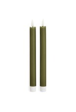 Olive Green LED Taper Candles, set of 2