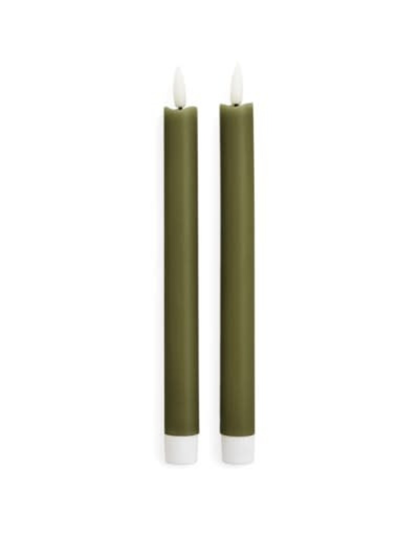 Olive Green LED Taper Candles, set of 2