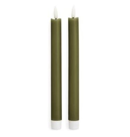 Olive Green LED Taper Candles, set of 2
