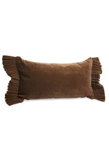 Dark Brown Velvet Lumbar Cushion with Fringe