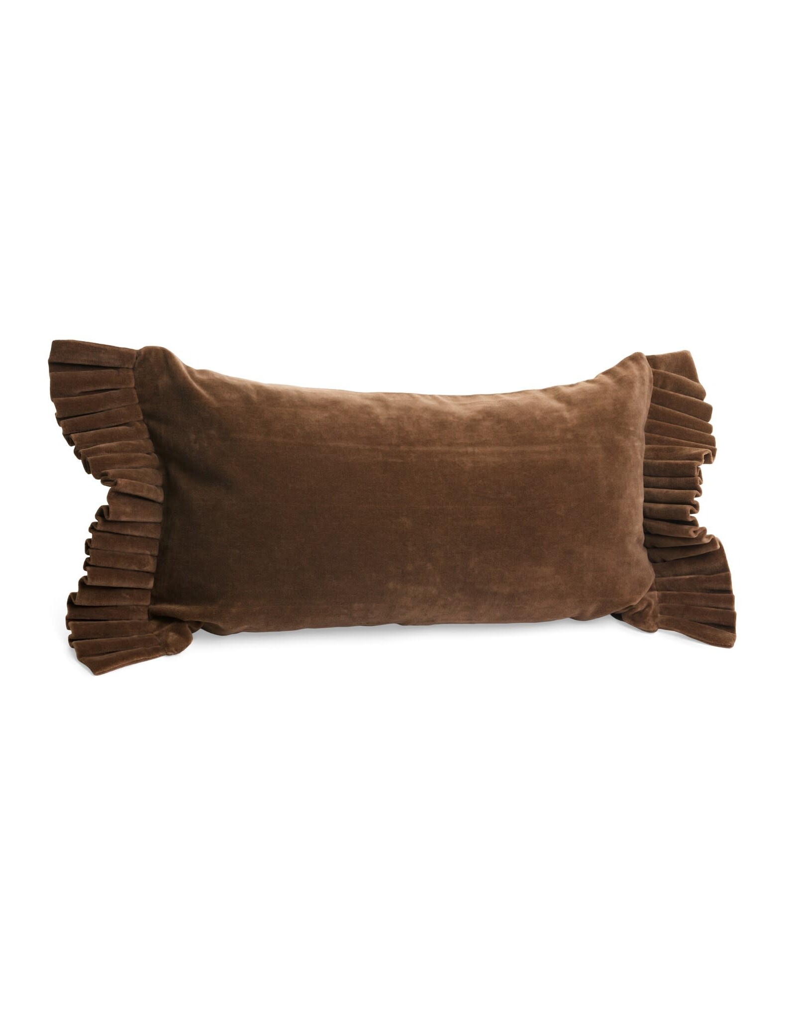 Dark Brown Velvet Lumbar Cushion with Fringe