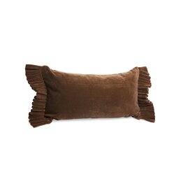 Dark Brown Velvet Lumbar Cushion with Fringe