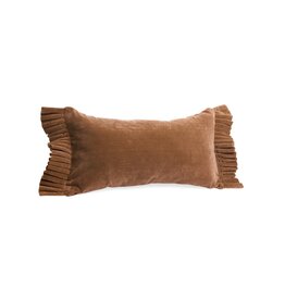 Light Brown Velvet Lumbar Cushion with Fringe
