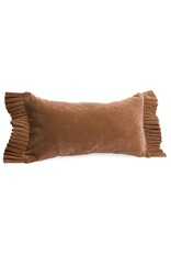 Light Brown Velvet Lumbar Cushion with Fringe