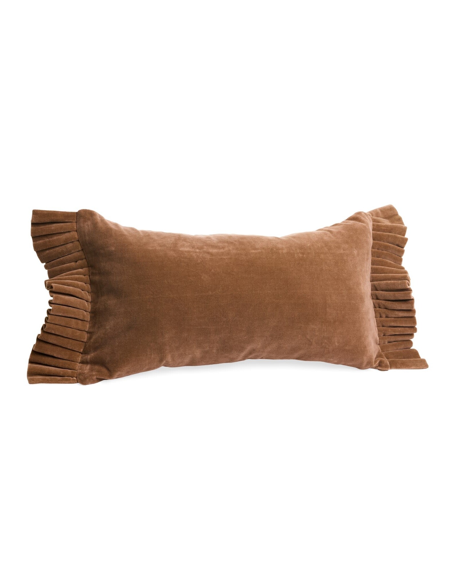 Light Brown Velvet Lumbar Cushion with Fringe