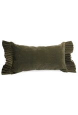 Dark Olive Velvet Lumbar Cushion with Fringe