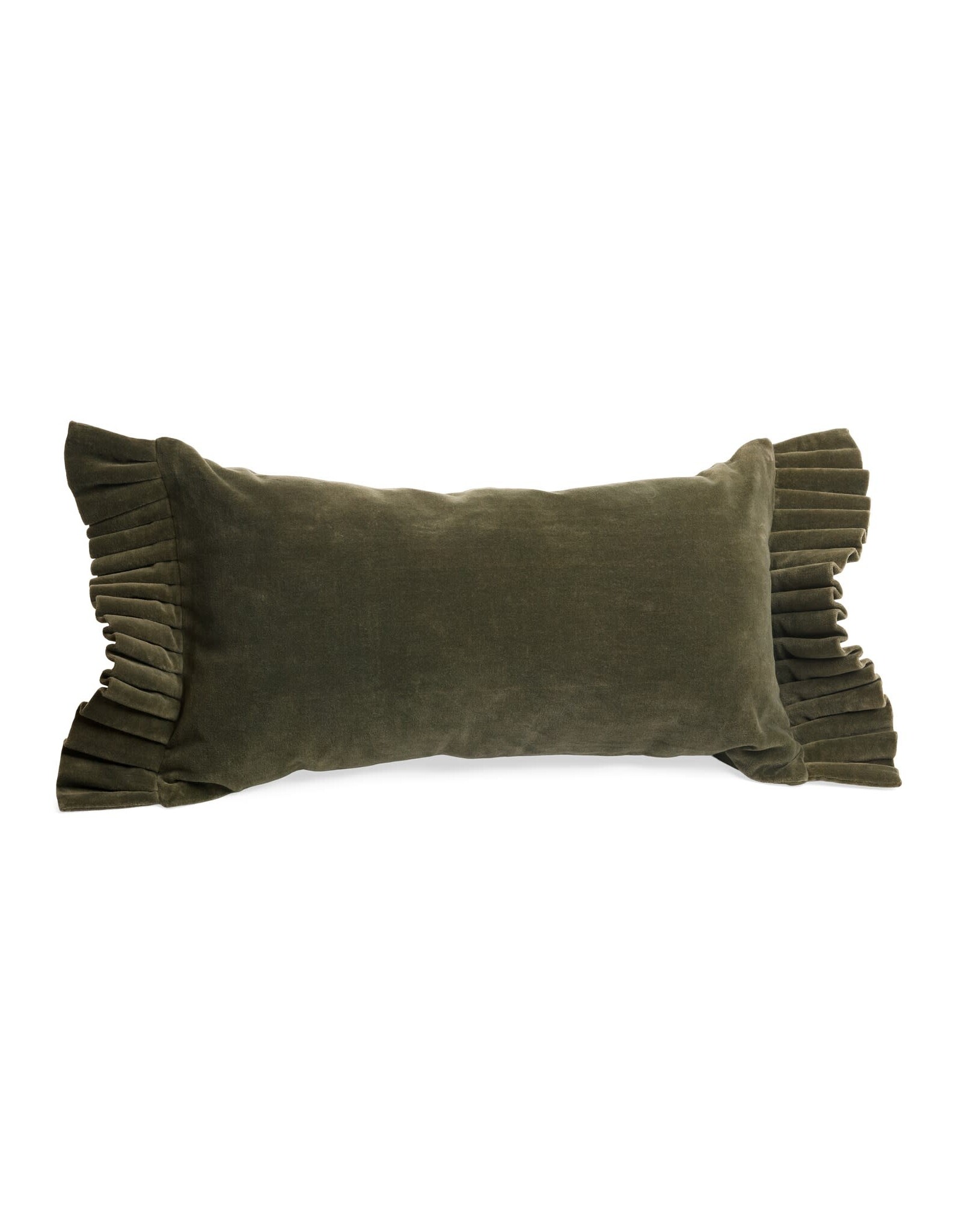 Dark Olive Velvet Lumbar Cushion with Fringe