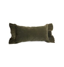 Dark Olive Velvet Lumbar Cushion with Fringe
