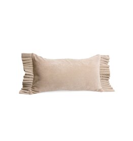 Beige Velvet Lumbar Cushion with Fringe