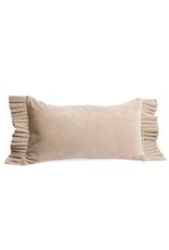 Beige Velvet Lumbar Cushion with Fringe