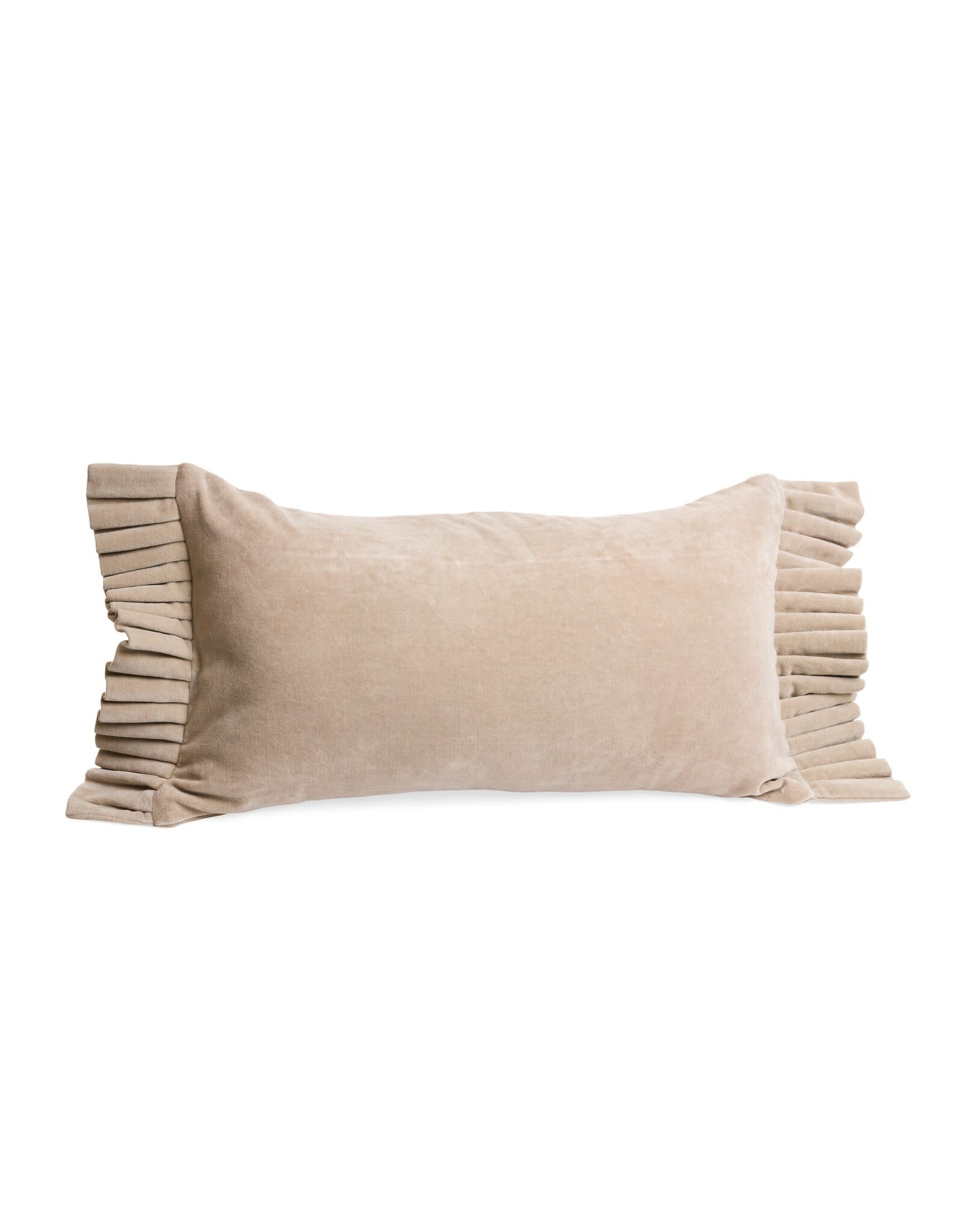 Beige Velvet Lumbar Cushion with Fringe