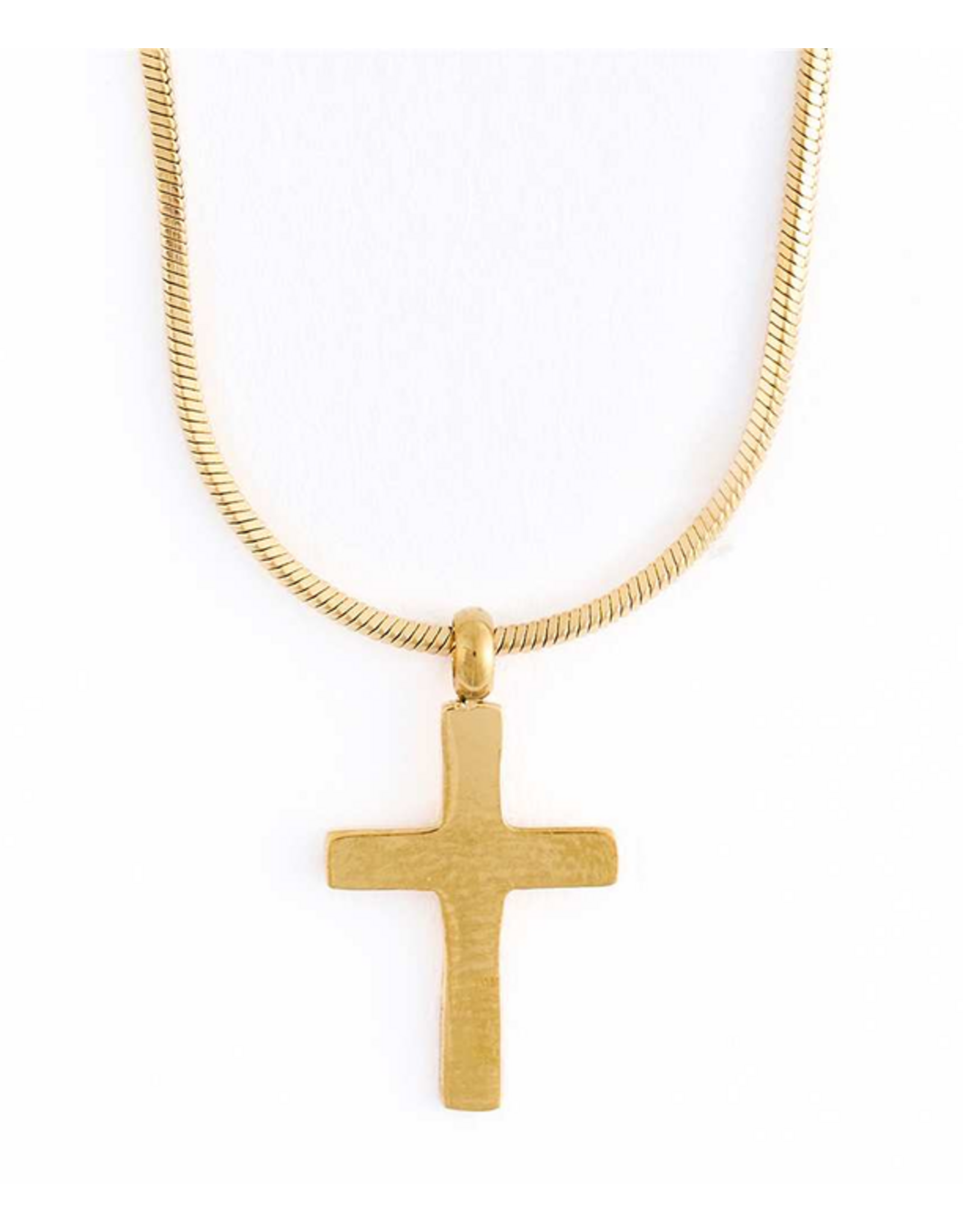 Gold Cross Necklace on Snake Chain - 17"