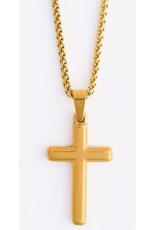 Gold Cross Necklace on Wheat Chain - 22"