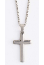 Silver Cross Necklace on Wheat Chain - 22"