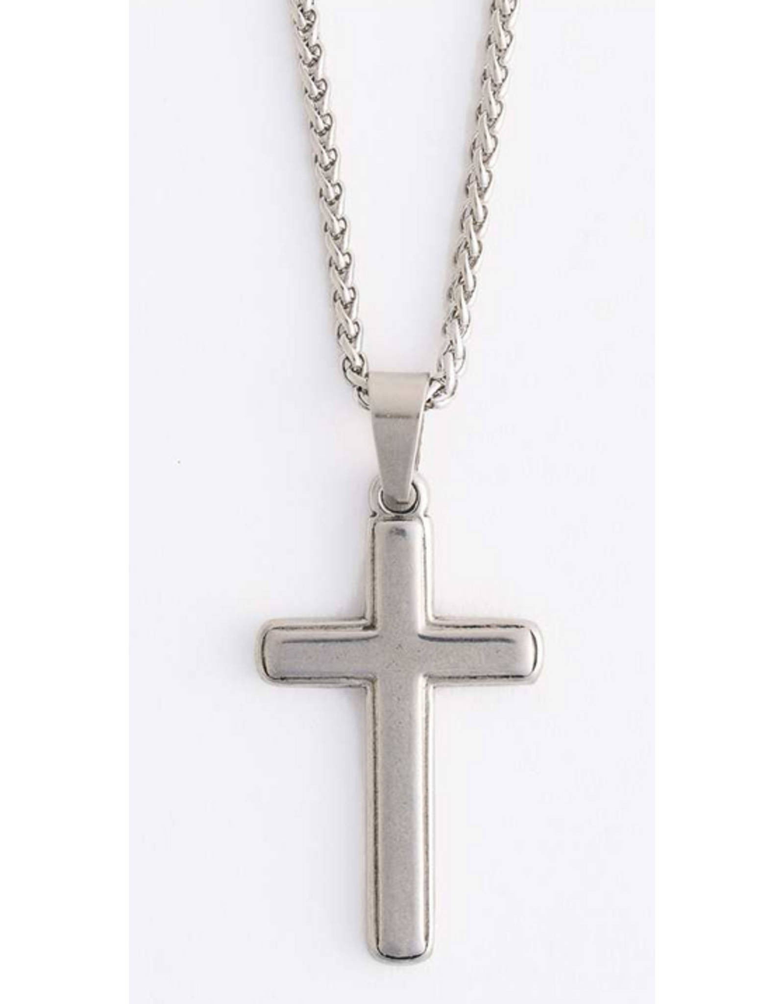 Silver Cross Necklace on Wheat Chain - 22"