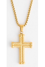 Gold Cross Necklace on Box Chain - 22"