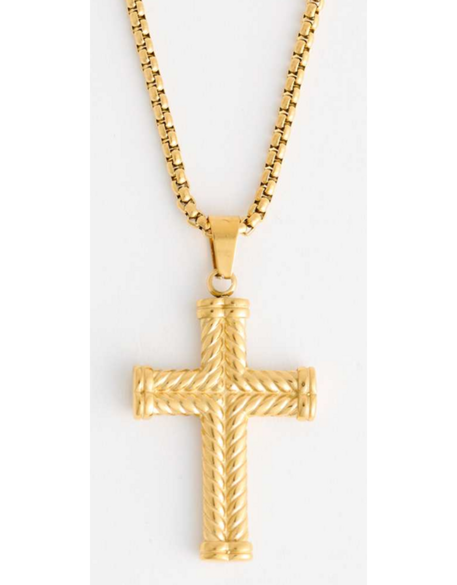 Gold Cross Necklace on Box Chain - 22"