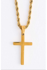 Gold Cross Necklace on Rope Chain - 22"