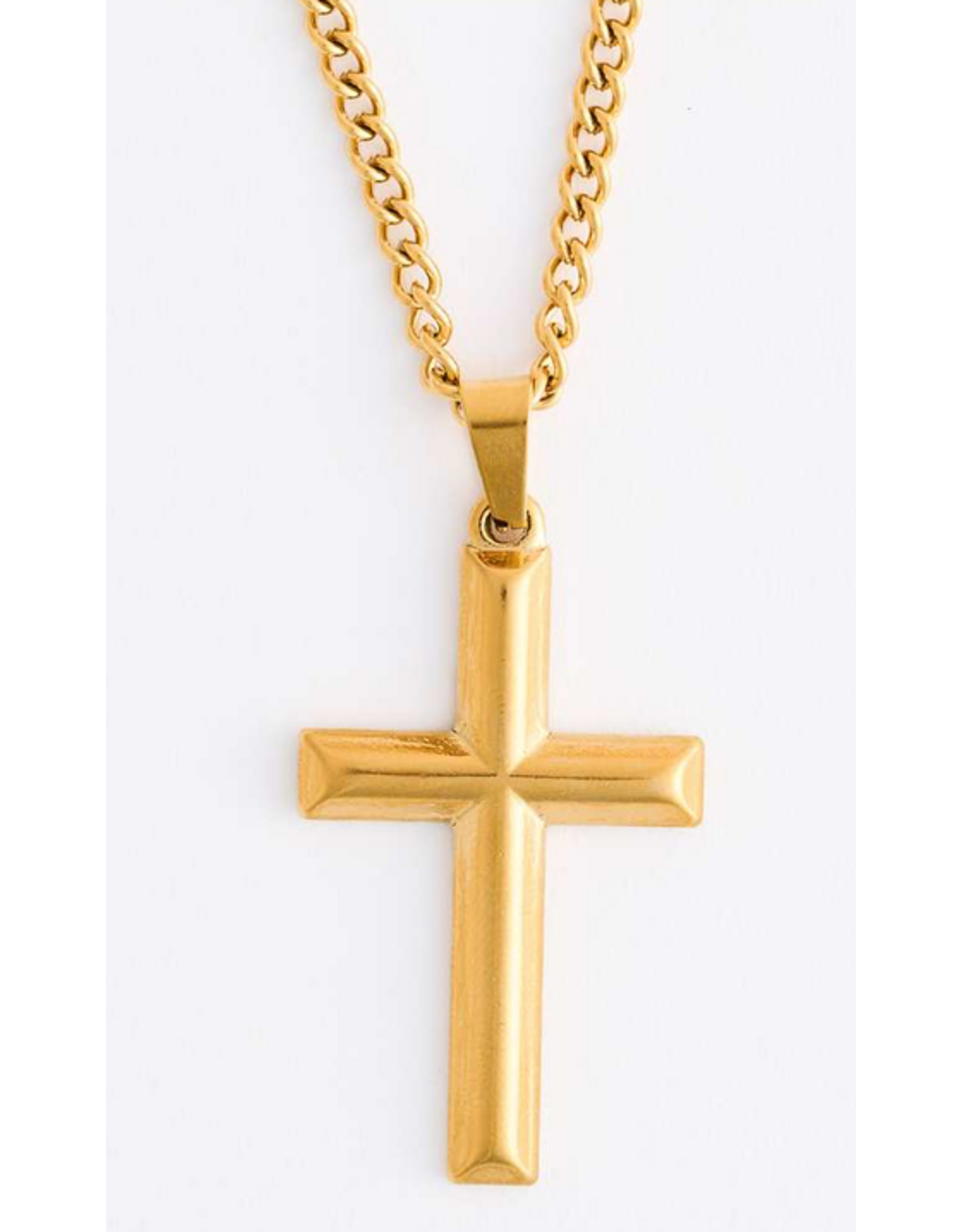 Gold Cross Necklace on Cable Chain - 22"