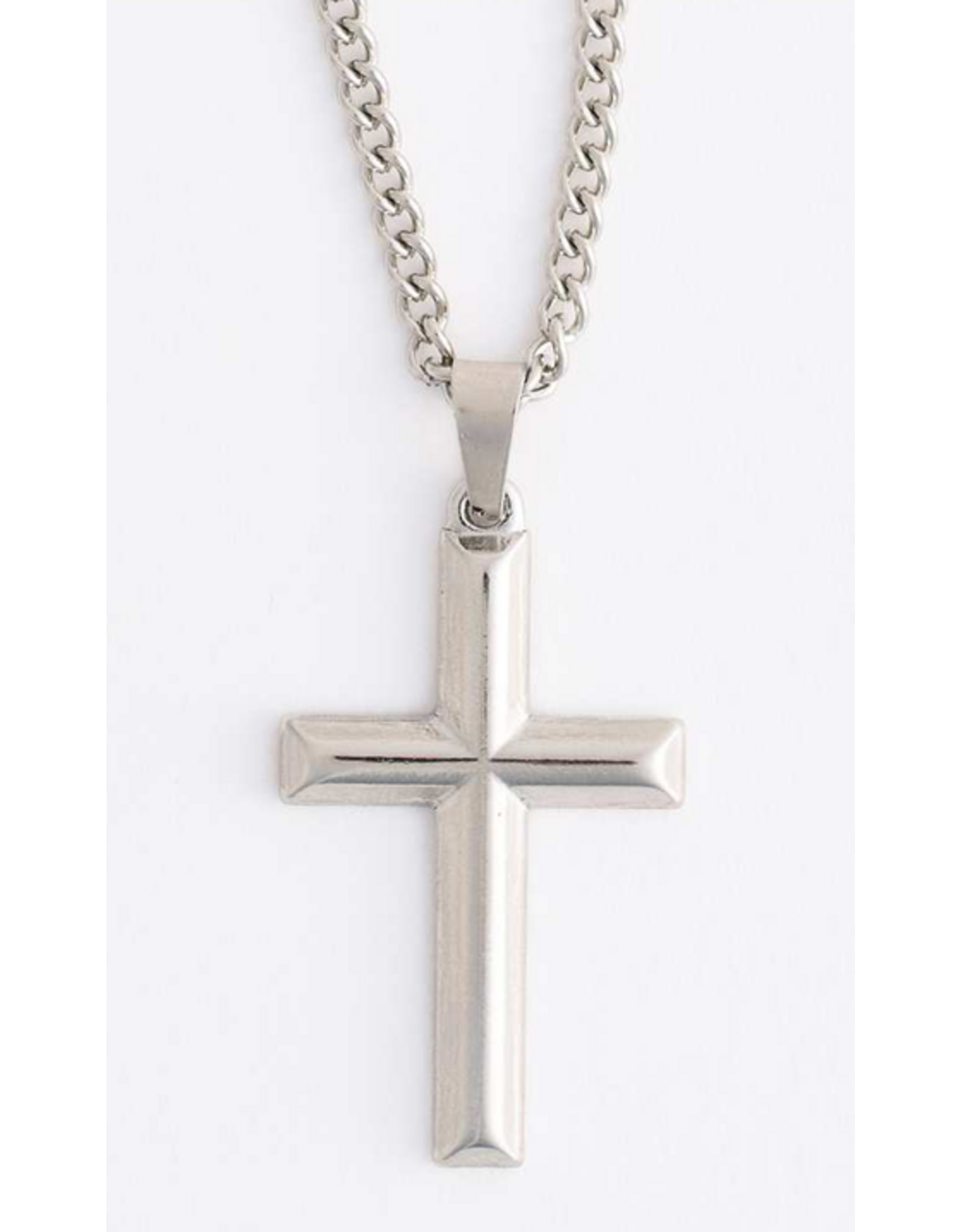 Silver Cross Necklace on Cable Chain - 22"
