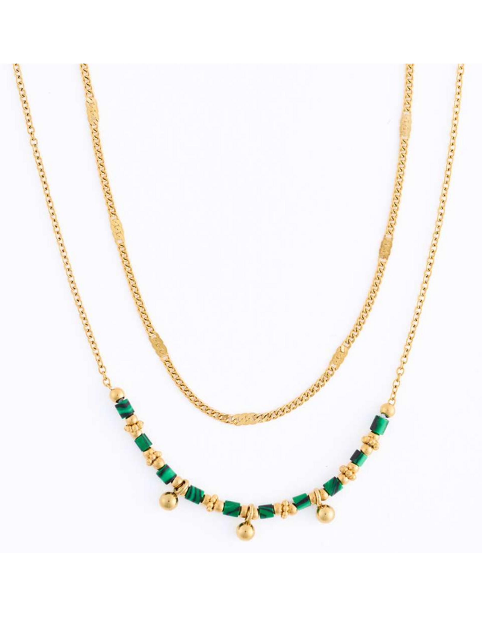 Gold Double Malachite Necklace - 15"