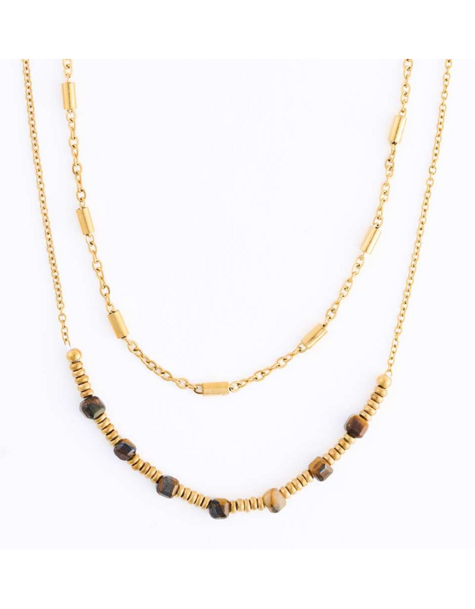 Gold Double Tiger's Eye Necklace - 15"