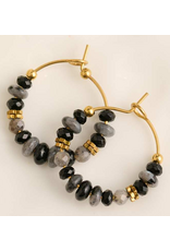 Gold & Black Agate Hoop Earrings