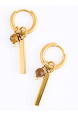 Tiger Eye & Gold Bar Earrings
