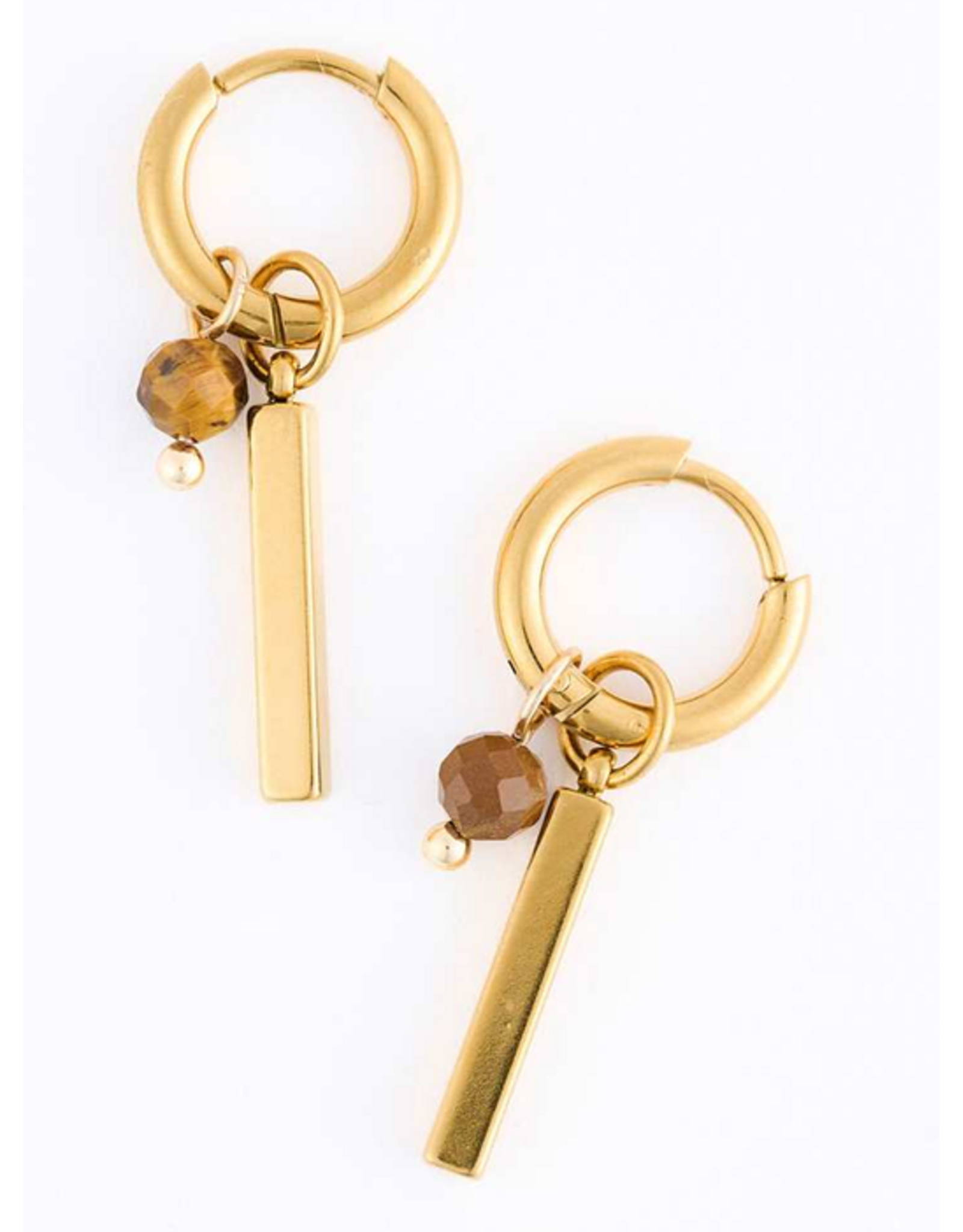 Tiger Eye & Gold Bar Earrings