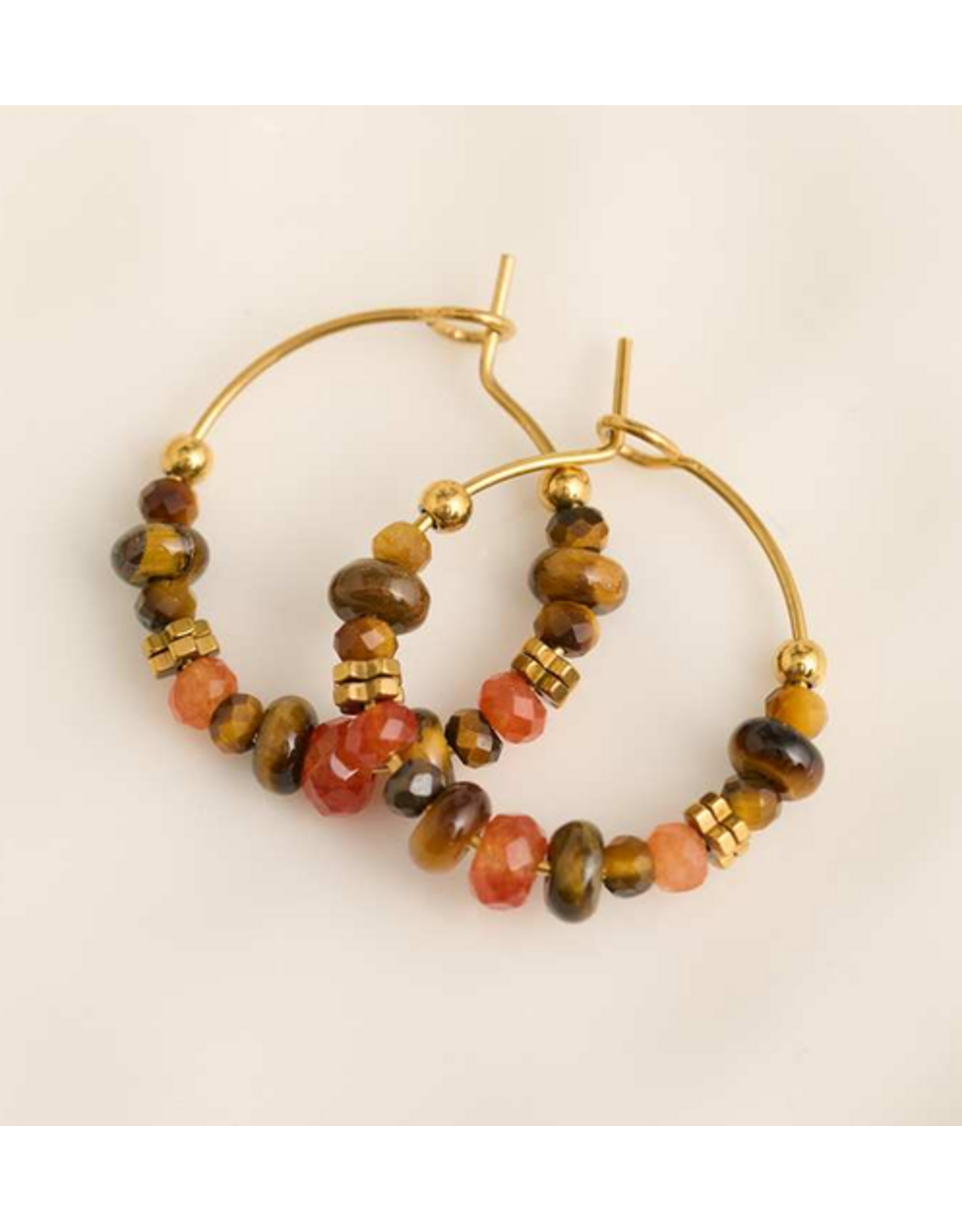 Tiger Eye and Gold Hoop Earrings