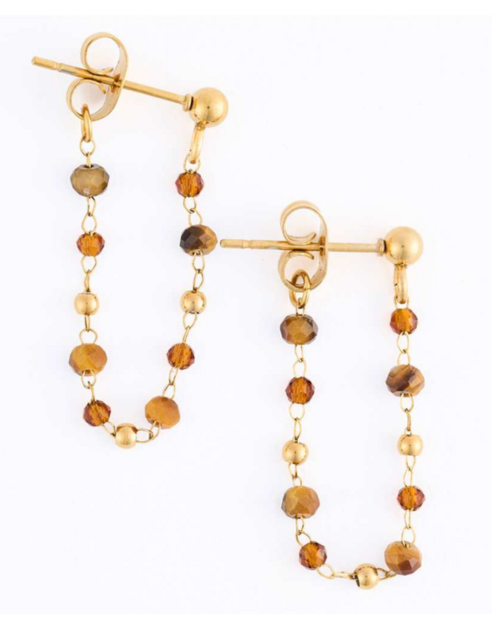 Tiger Eye & Gold Dangle Earrings