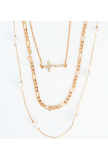 Gold Cross and Pearl Layered Necklace