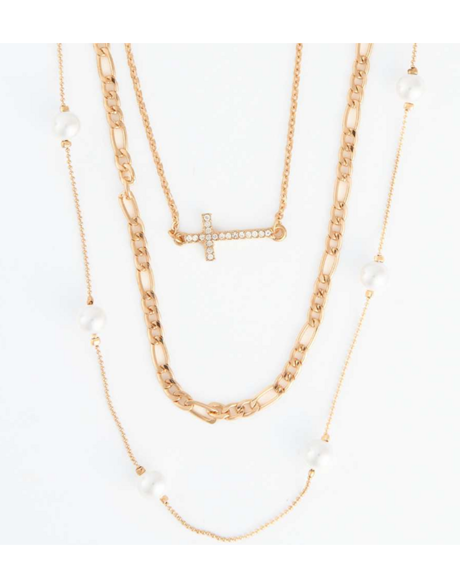 Gold Cross and Pearl Layered Necklace